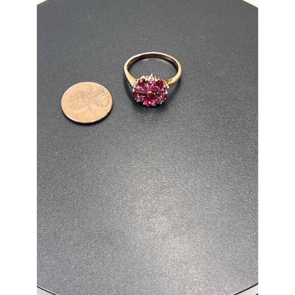 Vermeil Rose Gold Sterling Silver Pink Topaz Red Ruby Cluster Flower Ring Sz 9.5 - Picture 6 of 8